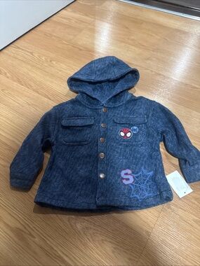 Marvel Toddler Hooded Denim-Style Jacket in Blue with Spider Accents 12M …117